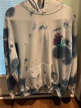 Tie-Dye Cream & Navy Graphic Hoodie with Snail Patch